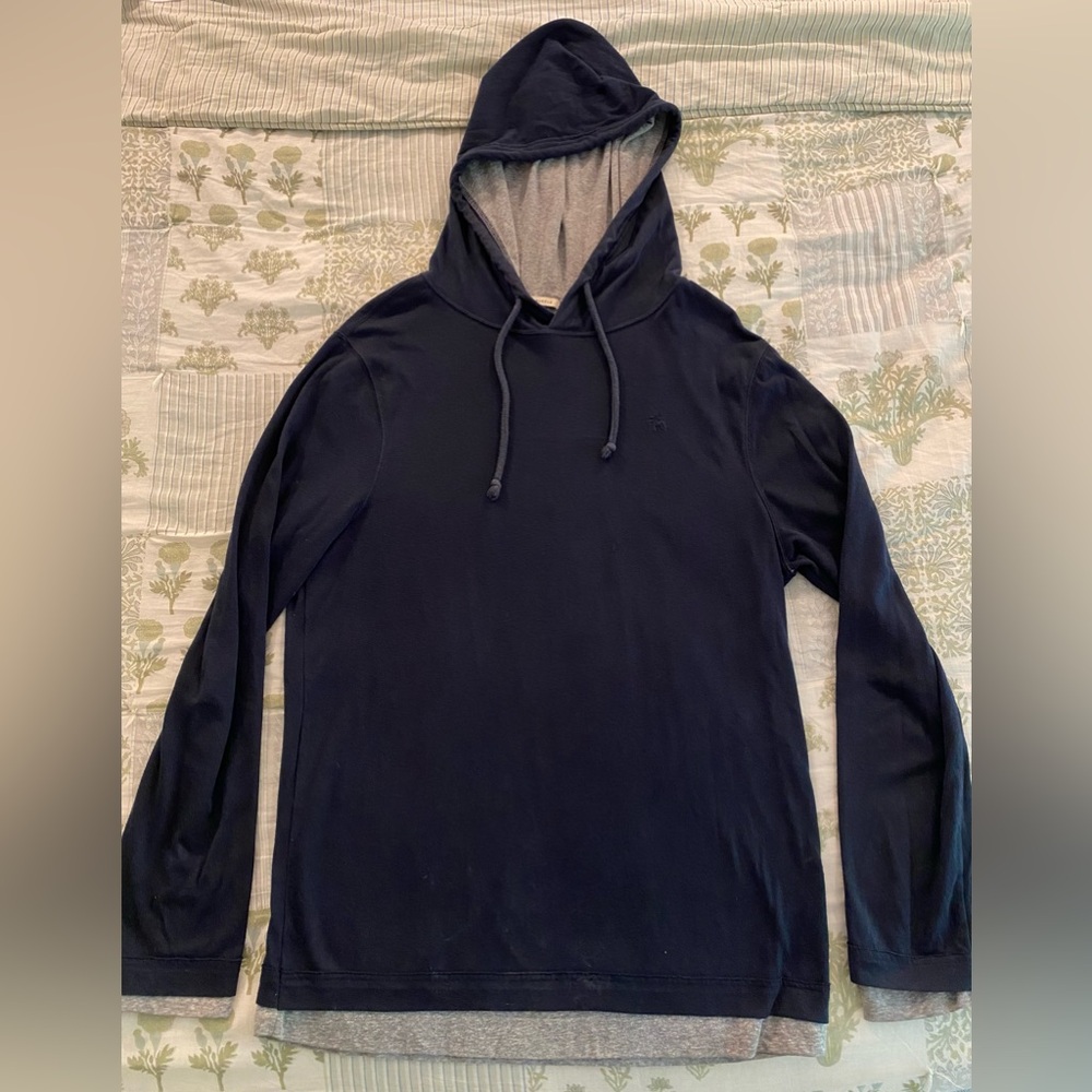 Navy blue hoodie with grey internal layer, A&F, M, thin material